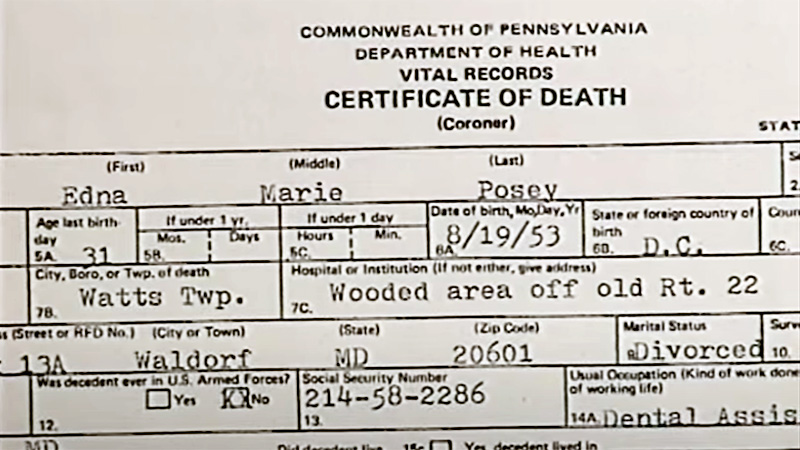 Edna Posey's death certificate