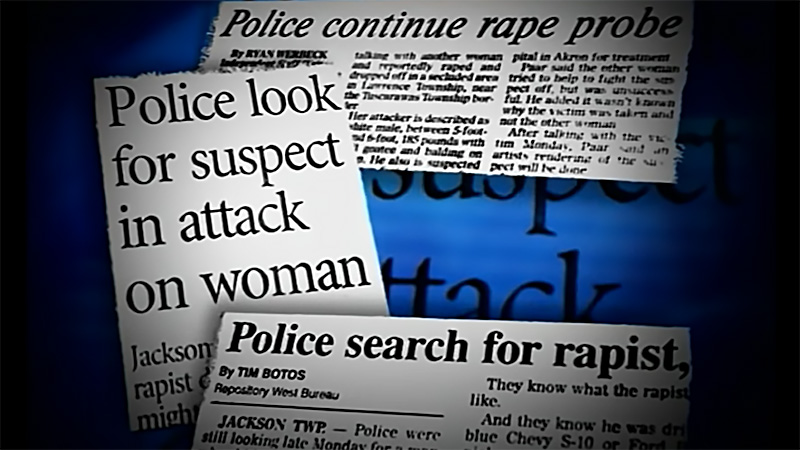Newspaper headlines of police's search for suspect