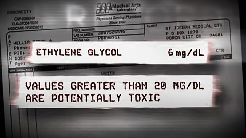 Ethylene glycol concentration found in Carol Hellar's blood