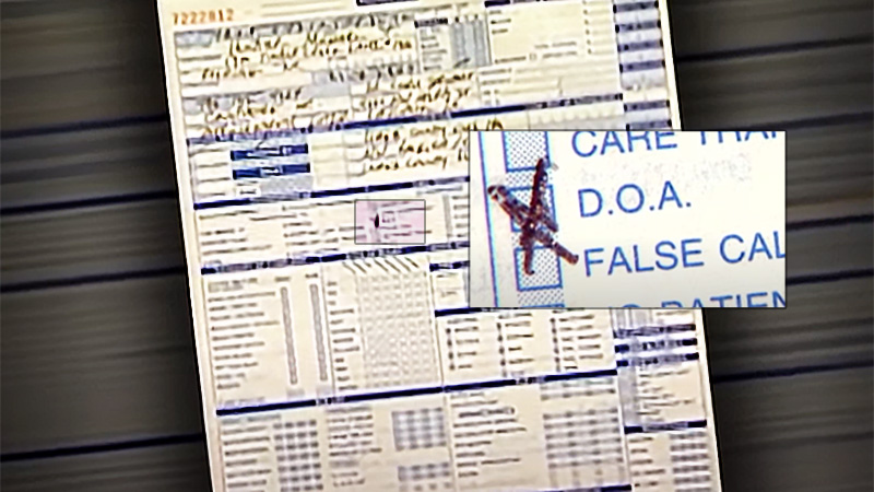 EMT form showing Michael Hunter DOA