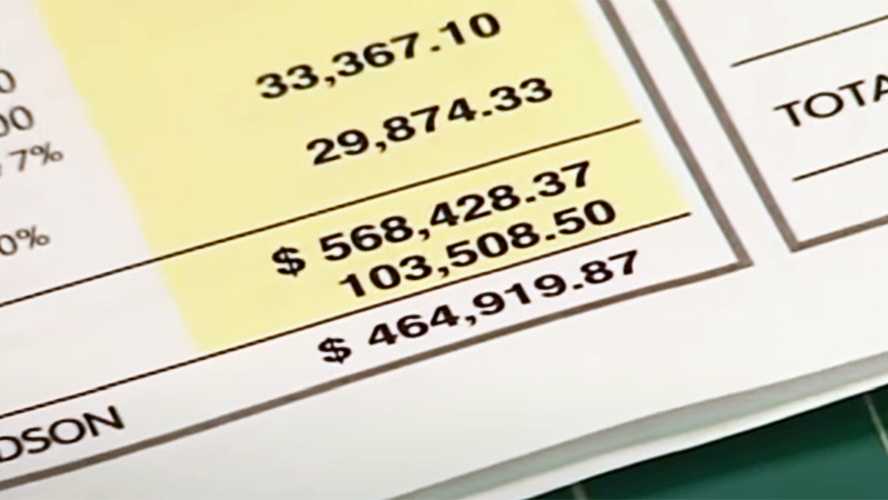 Ledger of Janice Dodson's payout for Bruce's death