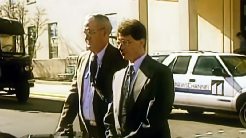 Troy Armstrong with lawyer for court appearance