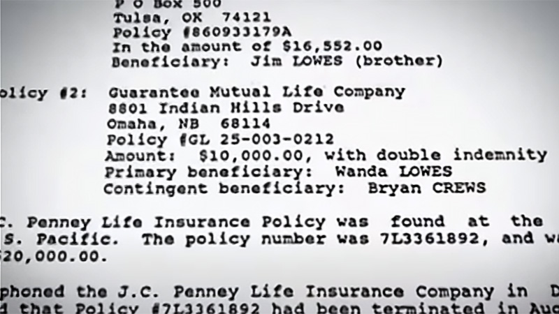 Bill Lowes life insurance payout to Wanda Knupp