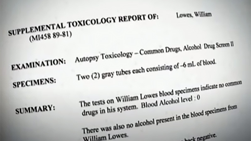 Bill Lowes postmortem toxicology report
