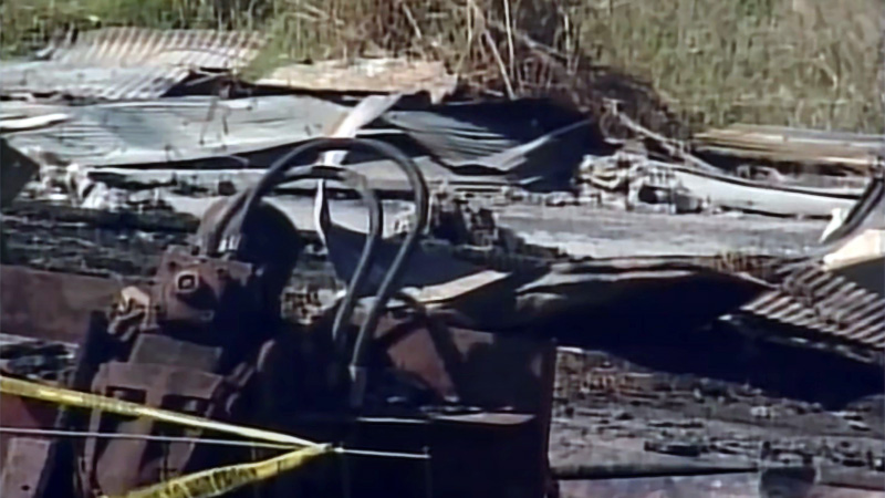 Remains of burnt barn in Mississippi