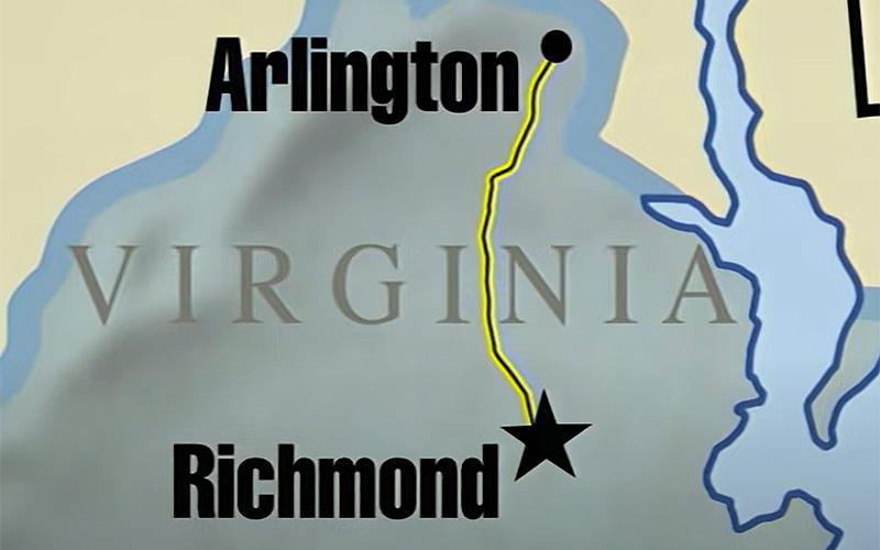 Map between Richmond and Arlington Virginia