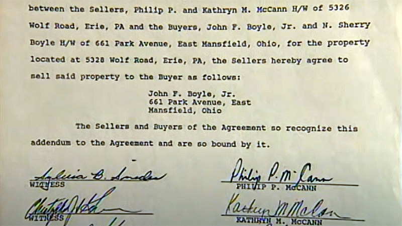 Real estate contract for the Boyles' Erie home