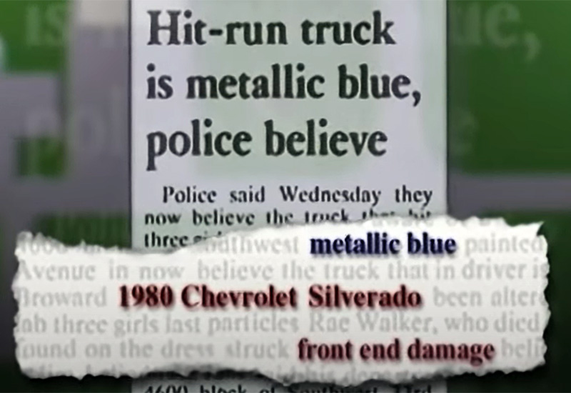 Newspaper clippings searching for truck